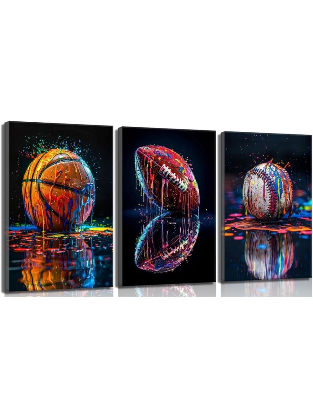 Colorful 3-Piece Sports Canvas Wall Art Set for Boys Room - Football & Baseball
